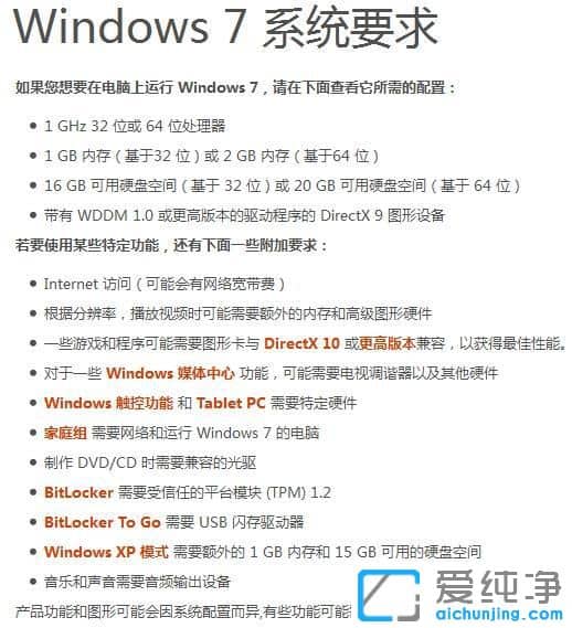 win7系统最低配置要求
