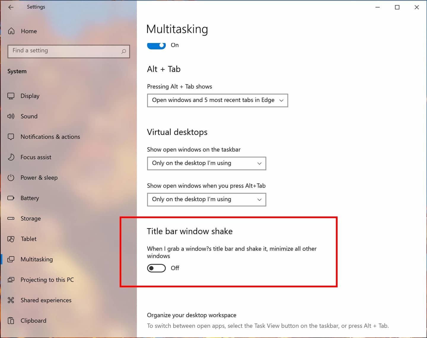 Win10系统21H2版本默认关闭 Aero Shake“摇一摇最小化”功能