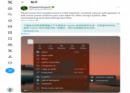 Win11Ԥ������������ԣ��Ҽ��˵����� Copilot ��ť��֧���ı��ܽ�